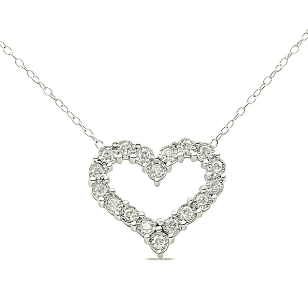 .925 Sterling Silver 1/2 Cttw Diamond Open Heart 18