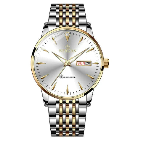 Men's Golden-Tone Quartz Watch with Dual Calendar