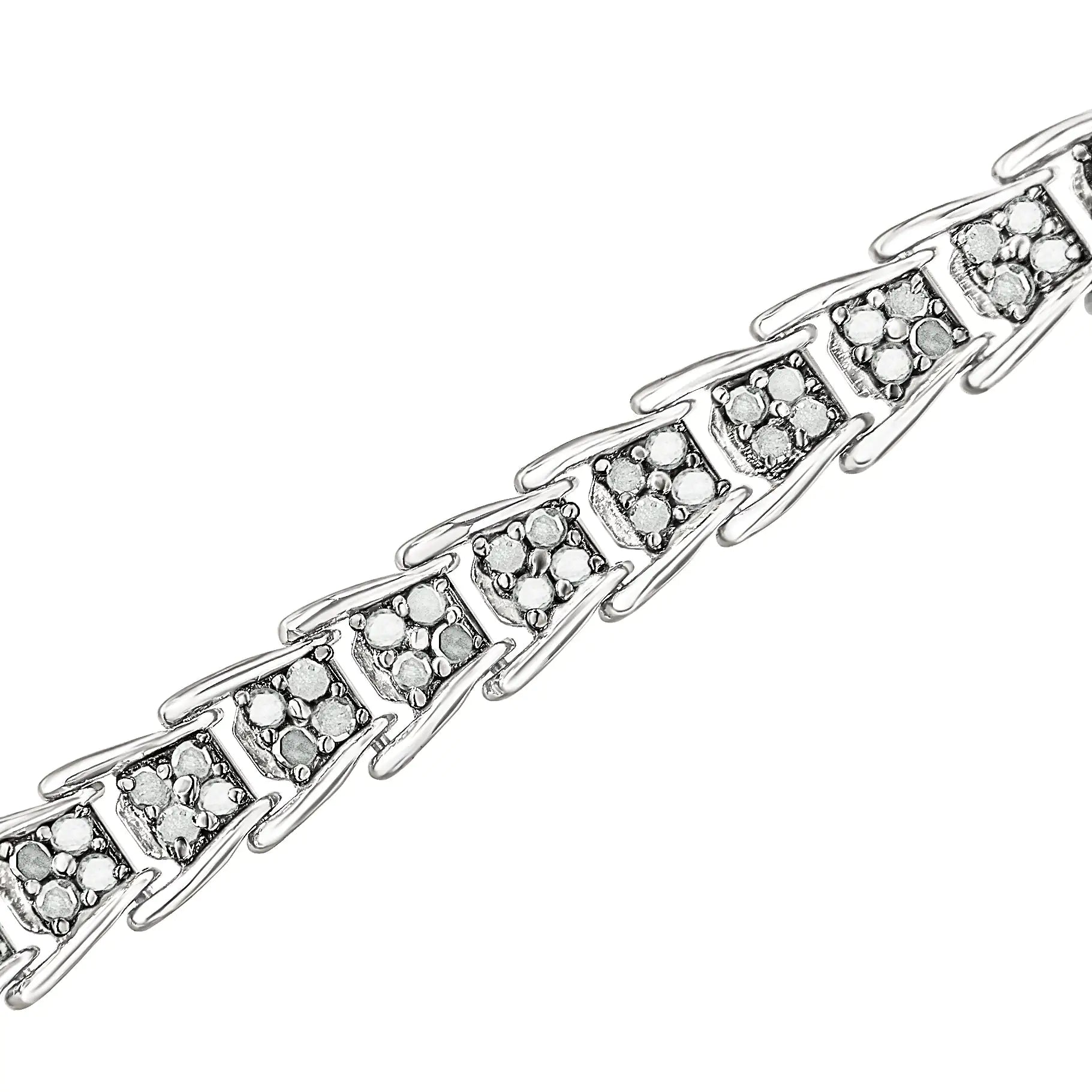 .925 Sterling Silver 2.0 Cttw Diamond Fan-Shaped Fancy Chevron Link Tennis Bracelet (I-J Color, I3 Clarity) - 7"