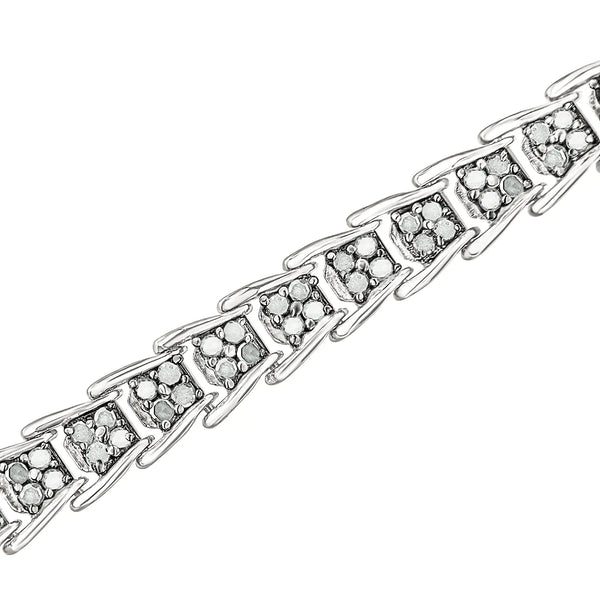 .925 Sterling Silver 2.0 Cttw Diamond Fan-Shaped Fancy Chevron Link Tennis Bracelet (I-J Color, I3 Clarity) - 7