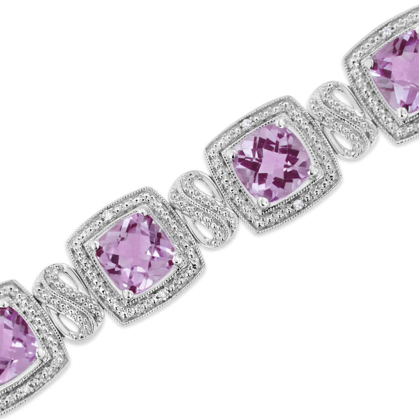 .925 Sterling Silver 7x7 mm Cushion Cut Purple Amethyst and 1/10 cttw Round Cut Diamond Square Shape Tennis Bracelet (I-J Color, I1-I2 Clarity) - 7