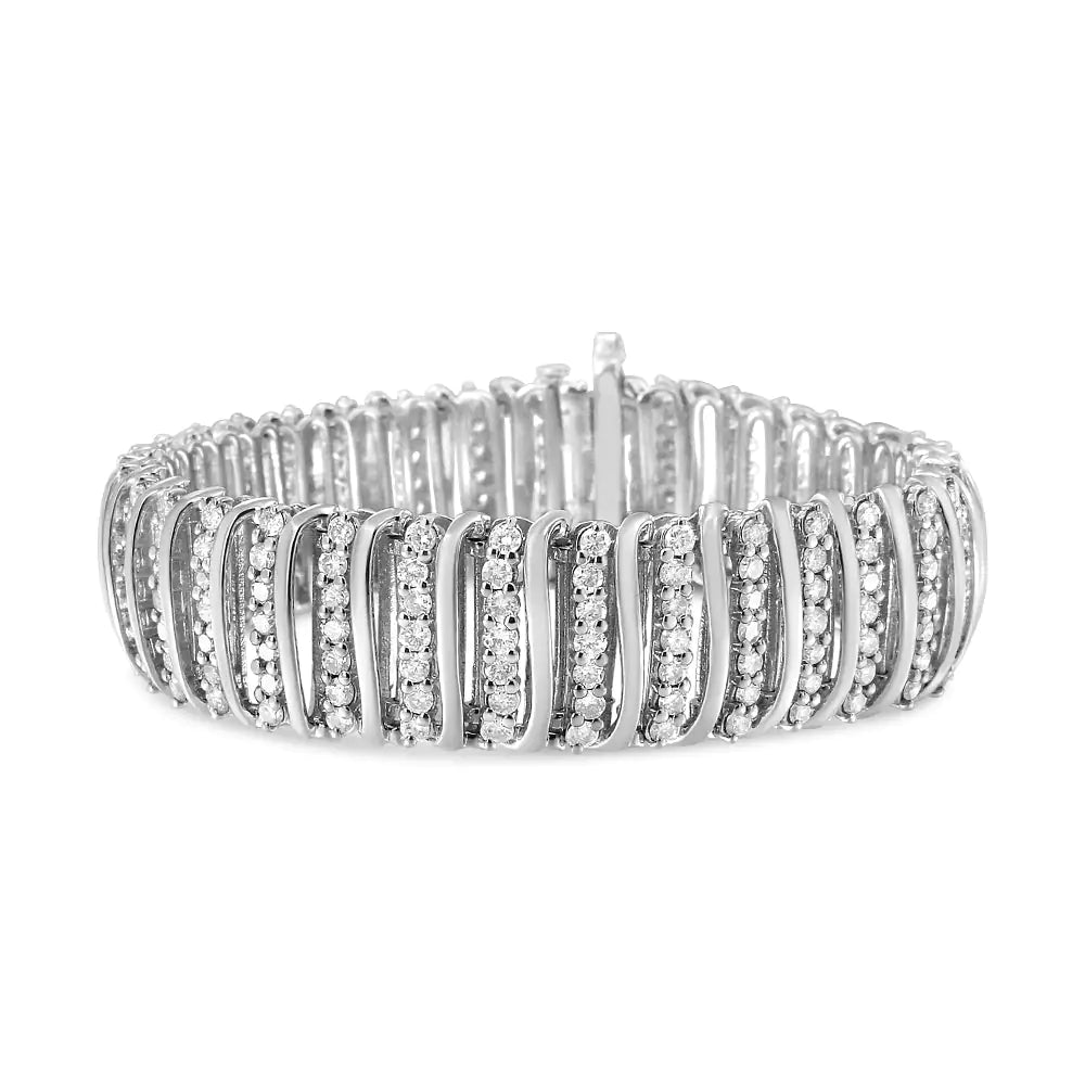 .925 Sterling Silver 8 1/2 Cttw Diamond 7 Row Chevron "S" Curved Link Tennis Bracelet (I-J color, I1-I2 clarity) - 7.25"