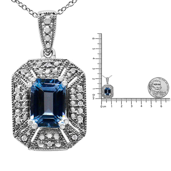 .925 Sterling Silver Blue Topaz and Diamond Accent Art Deco Style 18