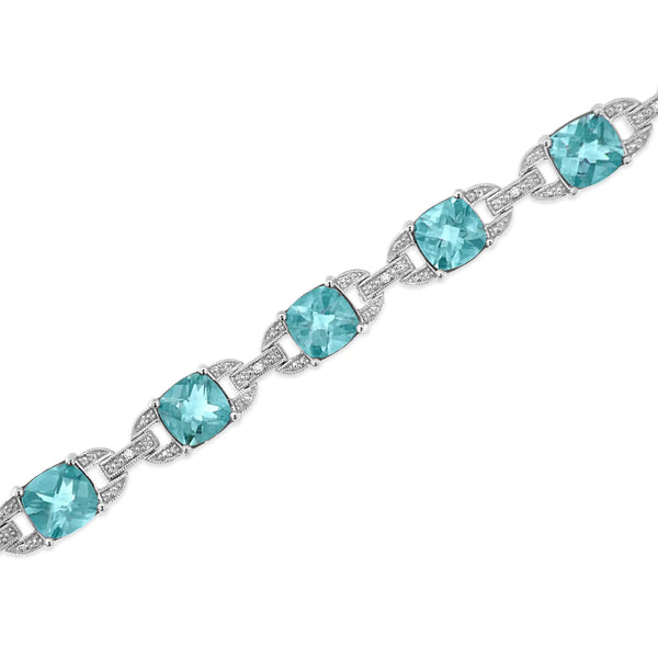 .925 Sterling Silver 7x7 mm Cushion Cut Blue Topaz and 1/20 cttw Round Cut Diamond Fashion Tennis Bracelet (I-J Color, I1-I2 Clarity) - 7