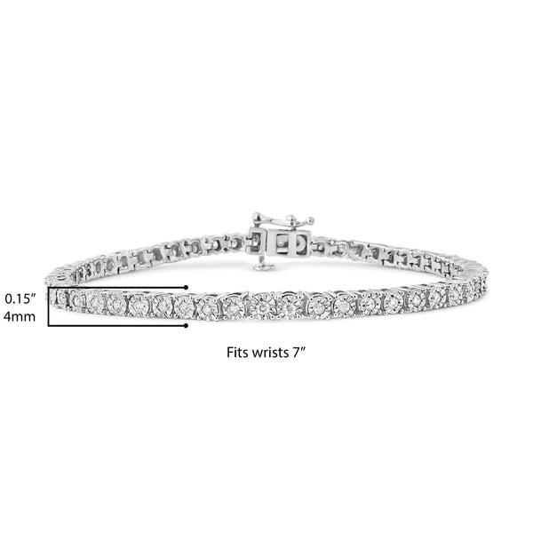 .925 Sterling Silver 1.0 Cttw Miracle-Set Diamond Round Faceted Bezel Tennis Bracelet (I-J Color, I3 Clarity)