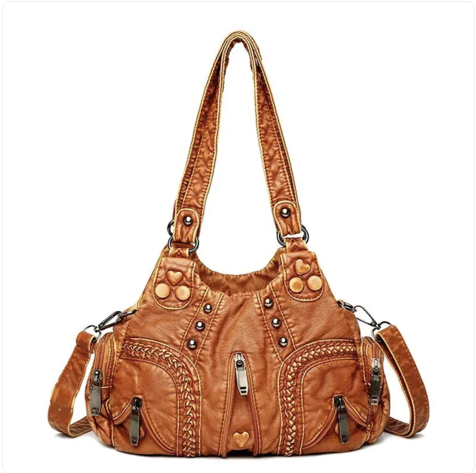 Washed Soft PU Leather Shoulder Bag