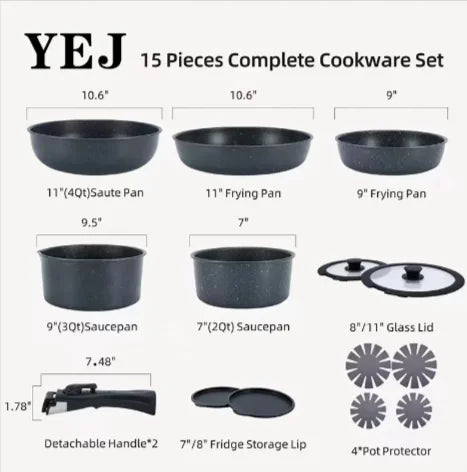 15-Piece Non-Stick Pan Set. Durable & versatile!