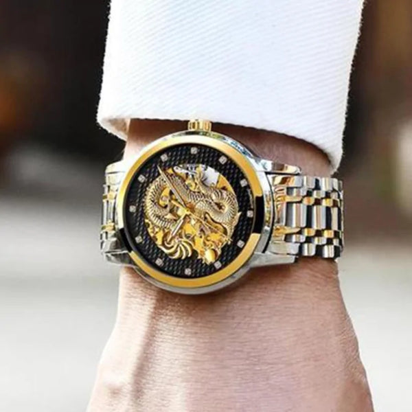 Golden Dragon Carved Automatic Mechanical Watch