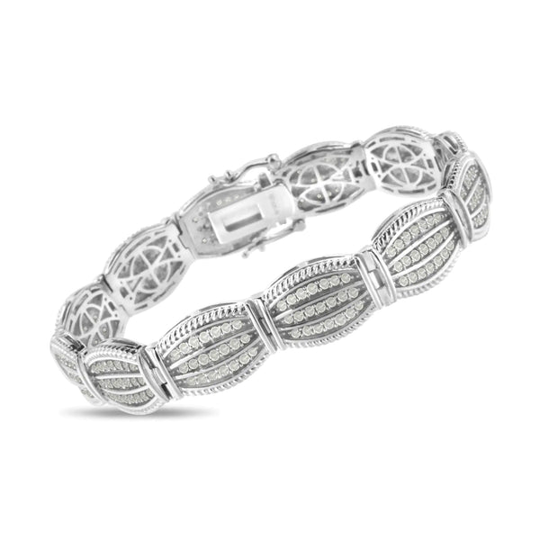 .925 Sterling Silver 3.0 Cttw Prong Set Diamond Art Deco Style Tennis Bracelet (I-J Color, I2-I3 Clarity) - 7.25