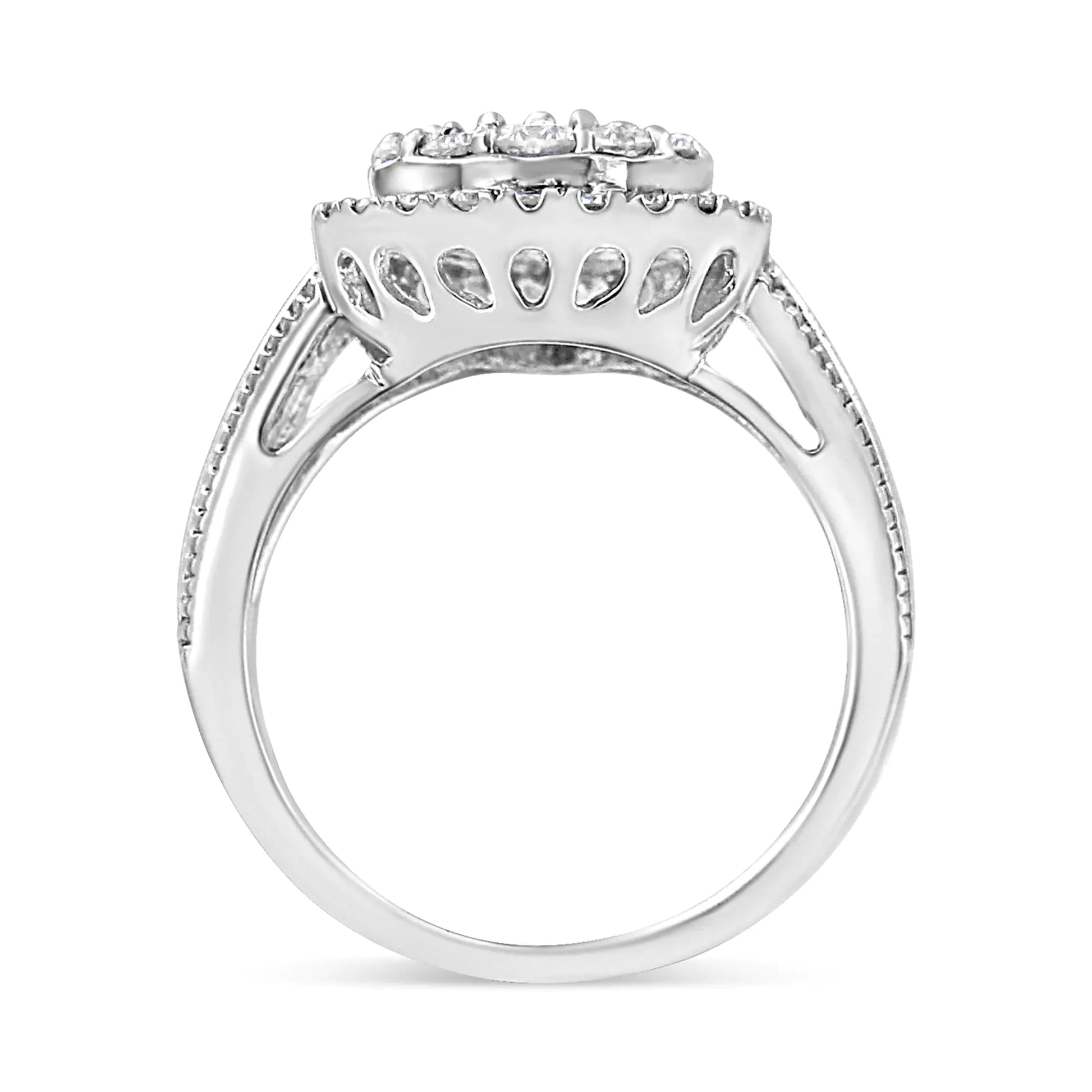 .925 Sterling Silver 1 1/2 Cttw Round-Cut Diamond Pear Shaped Halo Cocktail Ring (I-J Color, I1-I2 Clarity)