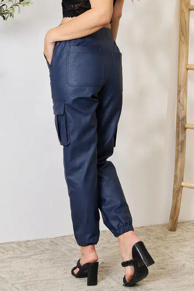 Kristen Faux Leather Cargo Joggers