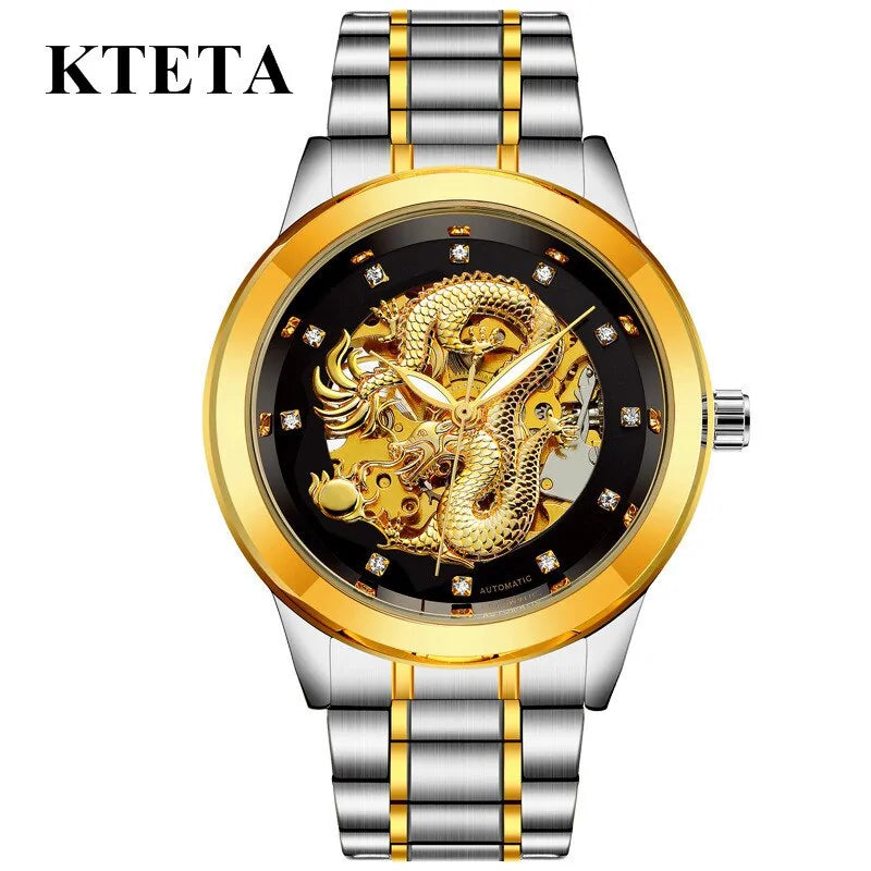 Golden Dragon Carved Automatic Mechanical Watch