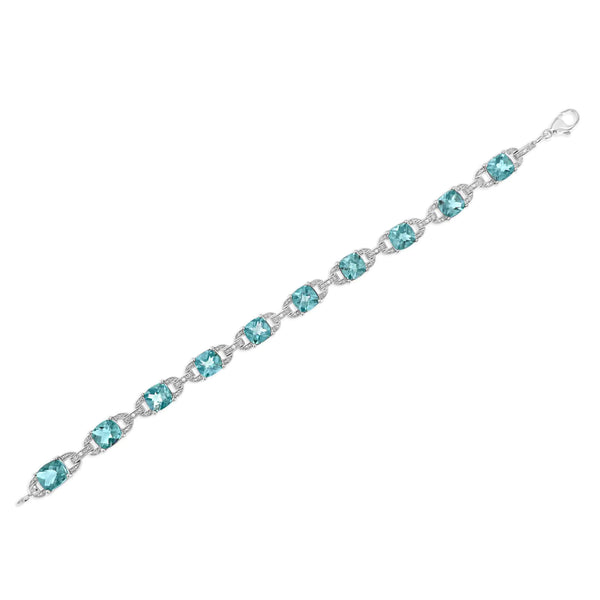 .925 Sterling Silver 7x7 mm Cushion Cut Blue Topaz and 1/20 cttw Round Cut Diamond Fashion Tennis Bracelet (I-J Color, I1-I2 Clarity) - 7