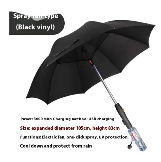 Cooling Spray Sun Umbrella With Fan And Sprinkler