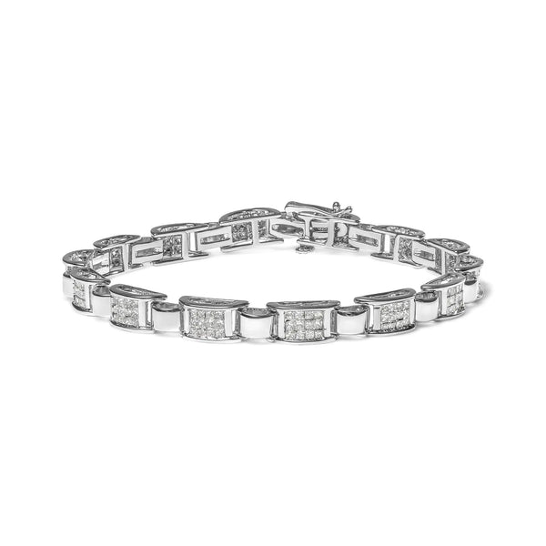 14K White Gold 2.00 Cttw Princess Diamond Invisible Set Link Bracelet (H-I Color, SI2-I1 Clarity) - 7