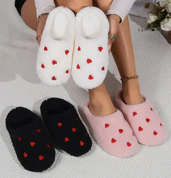 Non-slip Heart Design Fluffy Slippers