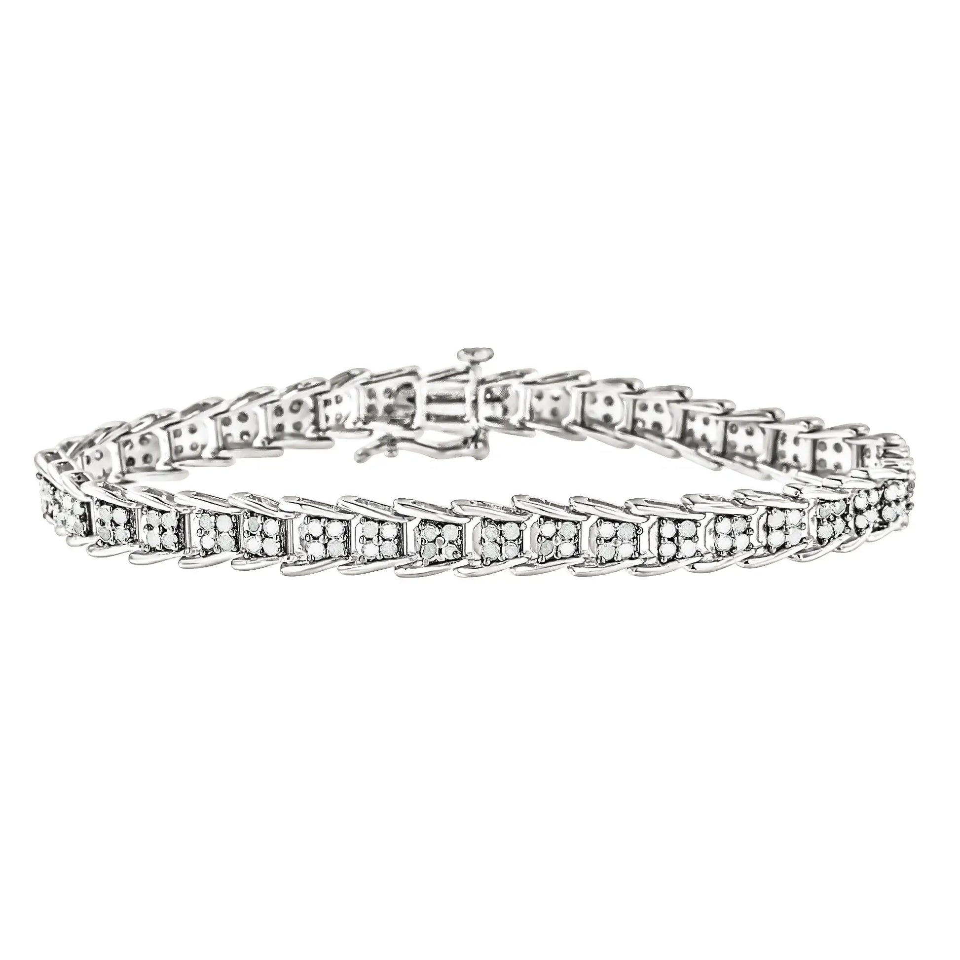 .925 Sterling Silver 2.0 Cttw Diamond Fan-Shaped Fancy Chevron Link Tennis Bracelet (I-J Color, I3 Clarity) - 7"