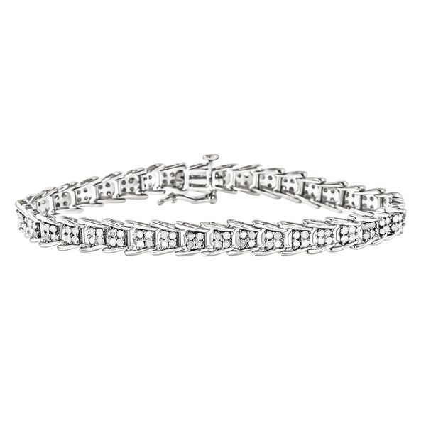 .925 Sterling Silver 2.0 Cttw Diamond Fan-Shaped Fancy Chevron Link Tennis Bracelet (I-J Color, I3 Clarity) - 7