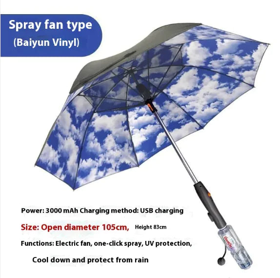 Cooling Spray Sun Umbrella With Fan And Sprinkler