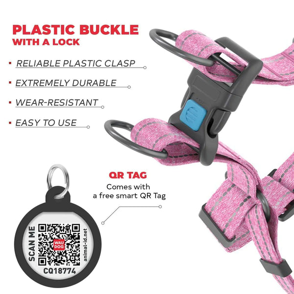 Pink Cotton Dog Harness Soft Eco Friendly Adjustable for Large Dogs L Size