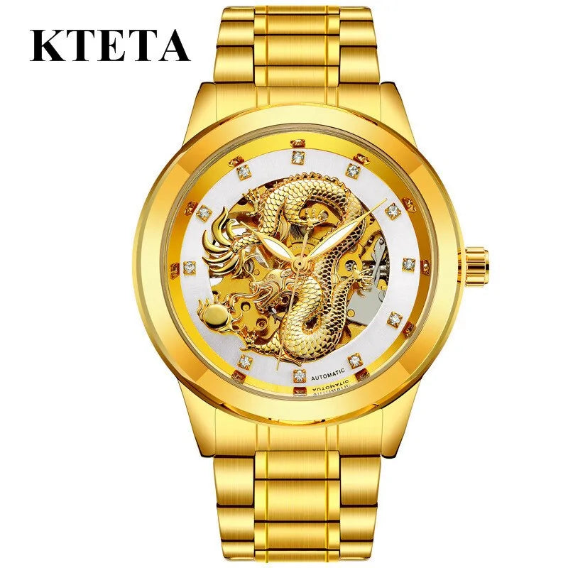 Golden Dragon Carved Automatic Mechanical Watch