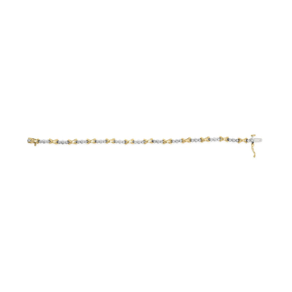 10K Two-Tone Gold 1/2 Cttw Diamond Alternating 3 Stone and X-Link 7