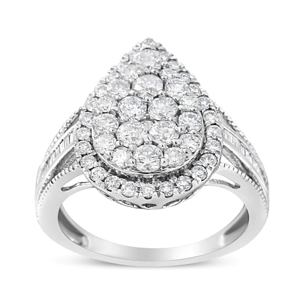 .925 Sterling Silver 1 1/2 Cttw Round-Cut Diamond Pear Shaped Halo Cocktail Ring (I-J Color, I1-I2 Clarity)