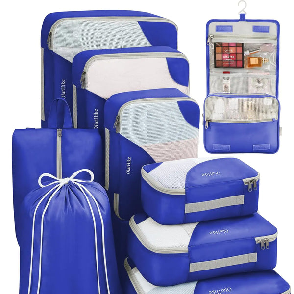 OlarHike Travel Essentials ALL INCLUDED 10 Set Sturdy Packing Cubes for Suitcases, UPGRADED Anti-Tear Stitching, NEW Improved Luggage Packing Organizers for Travel Accessories(Klein Blue) 03-Klein Blue