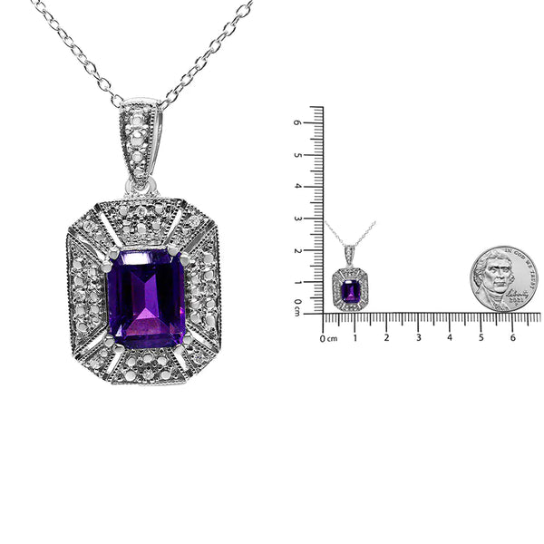 .925 Sterling Silver Purple Amethyst and Diamond Accent Art Deco Style 18