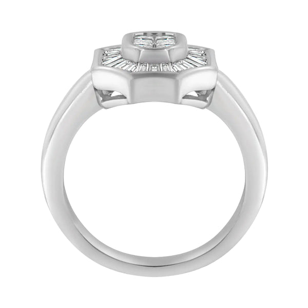 14K White Gold 1.00 Cttw Baguette and Princess-Cut Diamond Cocktail Art Deco Style Ring (H-I Color, SI1-SI2 Clarity)