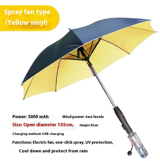 Cooling Spray Sun Umbrella With Fan And Sprinkler