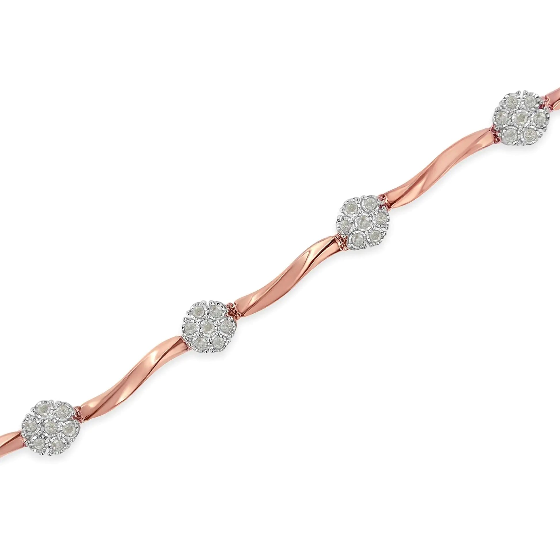 .925 10k Rose Gold Over Sterling Silver 1.0 cttw Diamond Floral Link Bracelet (I-J Color,I3 Clarity)