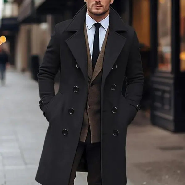 Fall & Winter Men's Woolen Double Breasted Long Coat