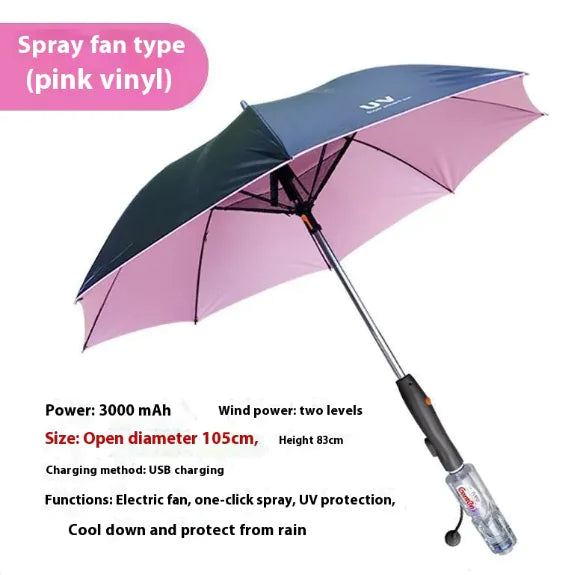 Cooling Spray Sun Umbrella With Fan And Sprinkler