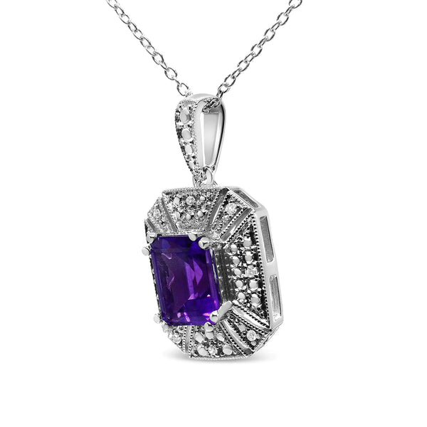 .925 Sterling Silver Purple Amethyst and Diamond Accent Art Deco Style 18