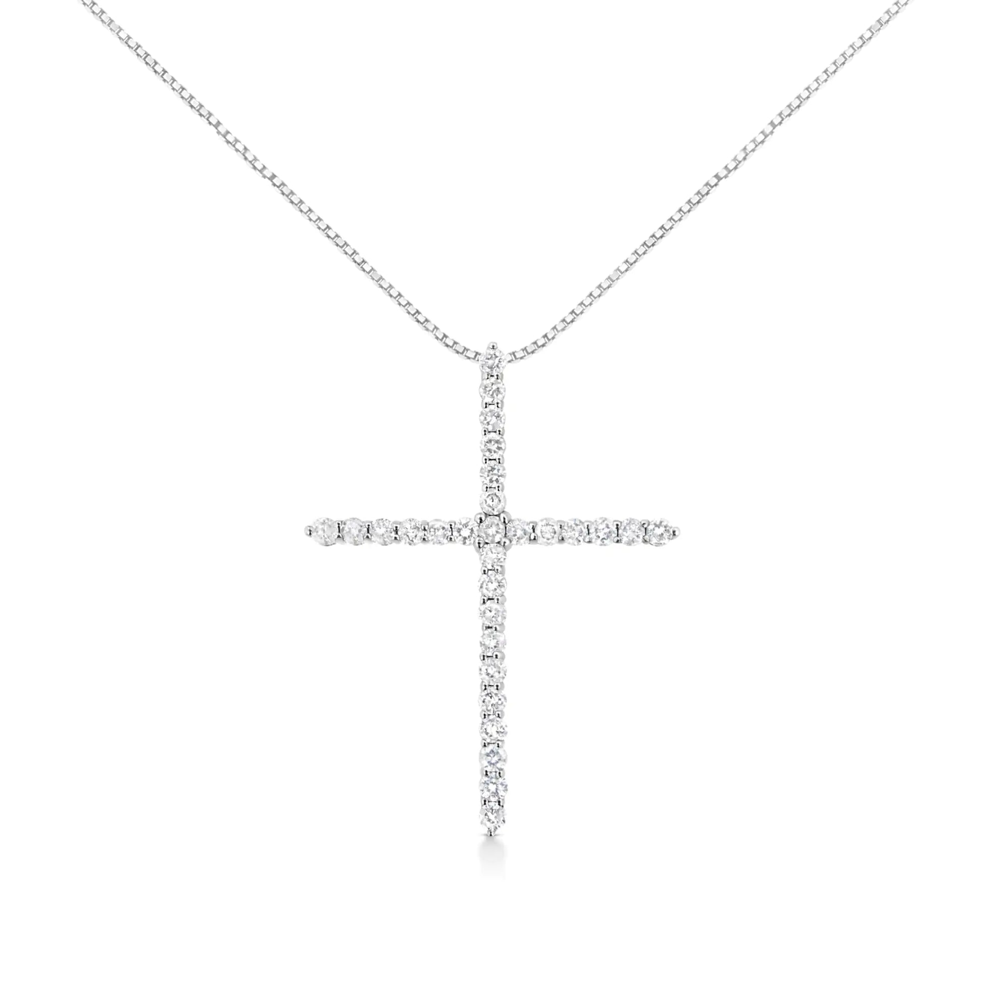 .925 Sterling Silver 3.0 cttw Prong Set Round-Cut Diamond Cross 18" Pendant Necklace (I-J Color, I2-I3 Clarity)