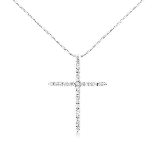 .925 Sterling Silver 3.0 cttw Prong Set Round-Cut Diamond Cross 18