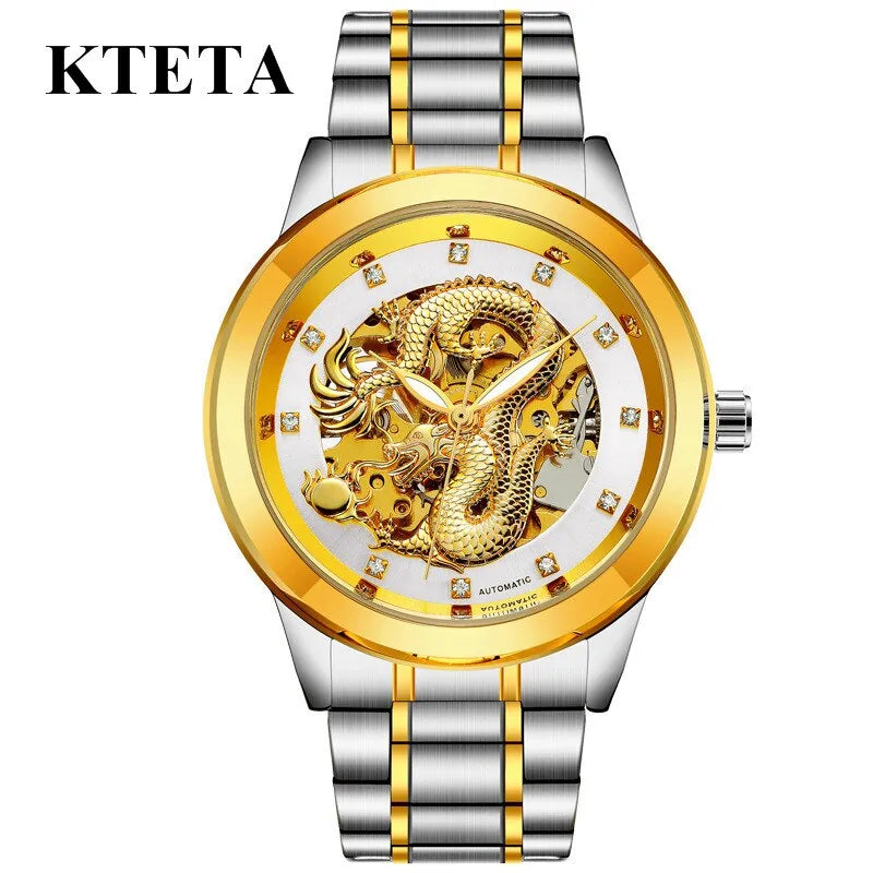 Golden Dragon Carved Automatic Mechanical Watch