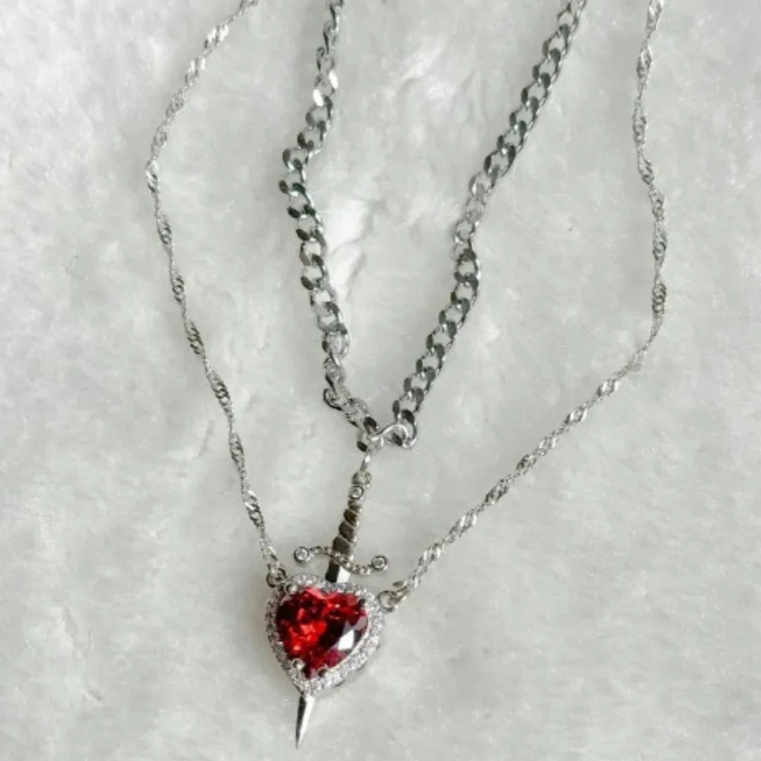 Heart & Sword Couple Necklace Set