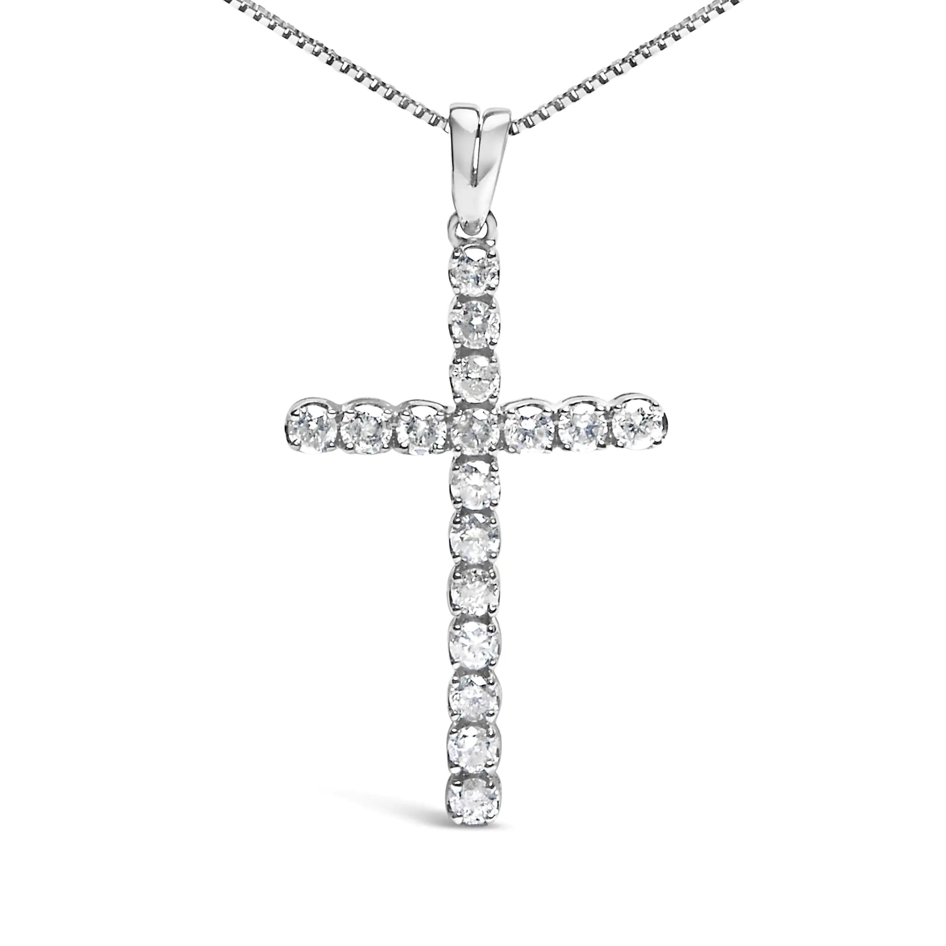 .925 Sterling Silver 1.0 Cttw Diamond Classic Cross 18" Pendant Necklace (I-J Color, I2-I3 Clarity)