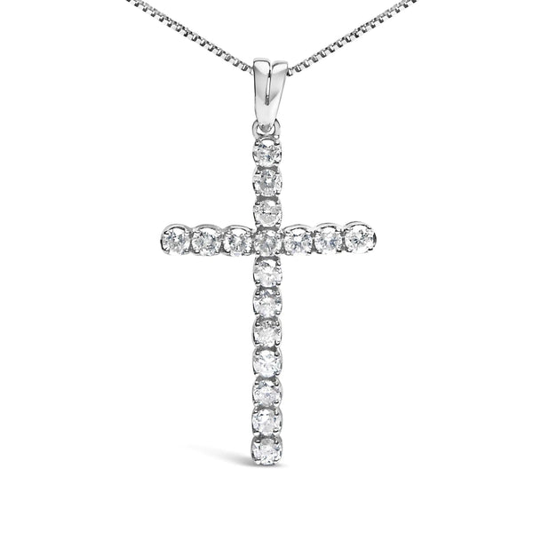 .925 Sterling Silver 1.0 Cttw Diamond Classic Cross 18