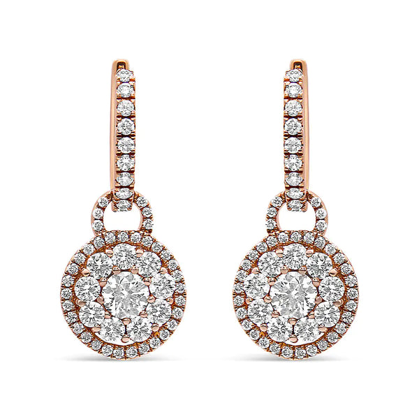 18K Rose Gold 1 1/2 Cttw Round Shaped Diamond Composite Drop and Dangle Leverback Earrings (F-G Color, VS1-VS2 Clarity)