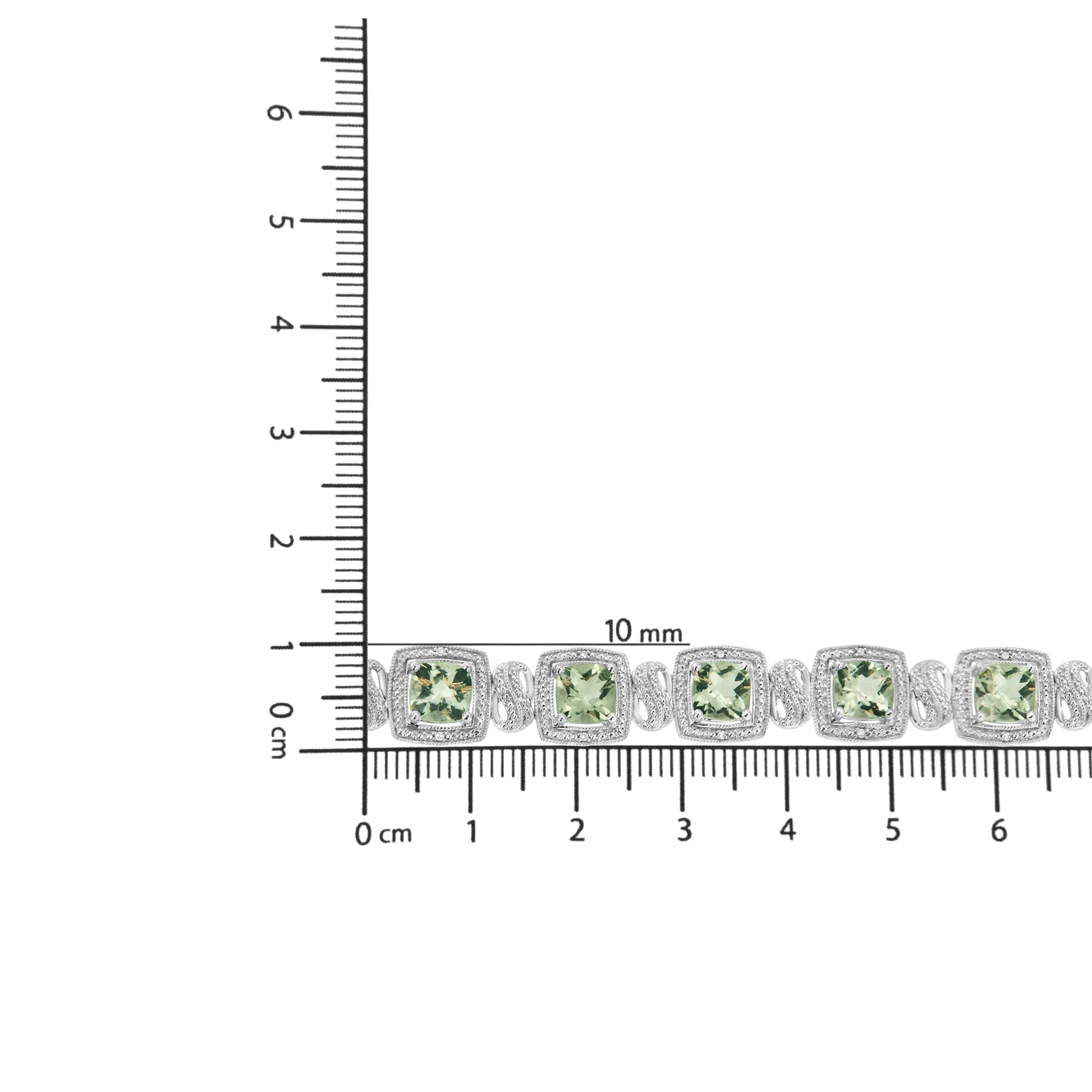 .925 Sterling Silver 7x7 mm Cushion Cut Green Amethyst and 1/10 cttw Single Cut Diamond Square Shape Tennis Bracelet (I-J Color, I1-I2 Clarity) - 7"