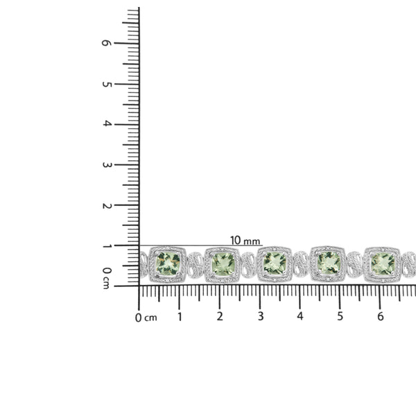 .925 Sterling Silver 7x7 mm Cushion Cut Green Amethyst and 1/10 cttw Single Cut Diamond Square Shape Tennis Bracelet (I-J Color, I1-I2 Clarity) - 7