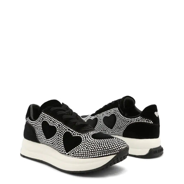 Rhinestone Heart Sneakers - Black