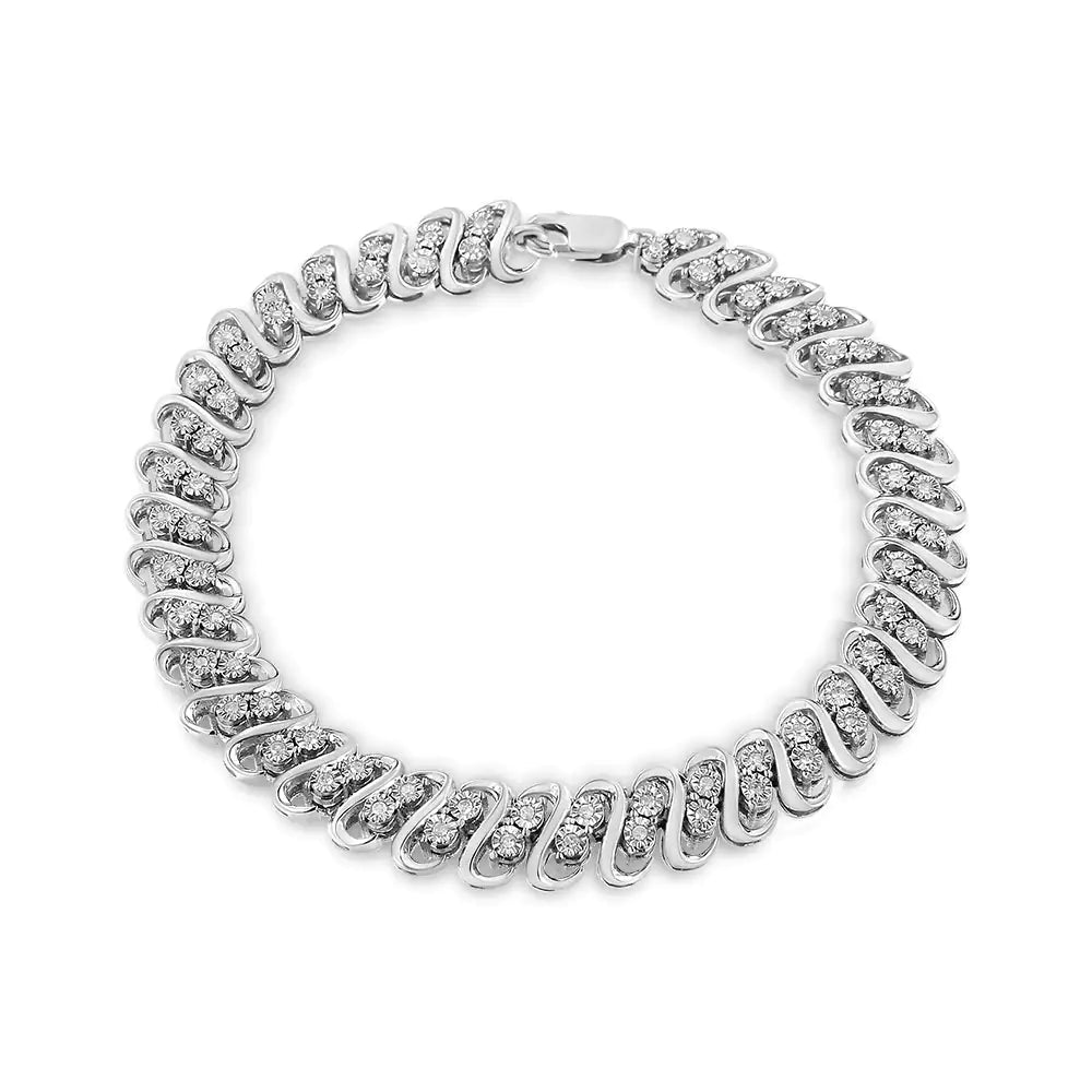 .925 Sterling 1/2 Cttw Diamond Double Row S-Link Bracelet (I-J Color, I2-I3 Clarity) - 7.25" Inches