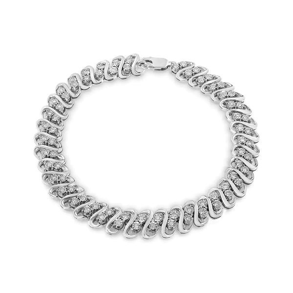 .925 Sterling 1/2 Cttw Diamond Double Row S-Link Bracelet (I-J Color, I2-I3 Clarity) - 7.25