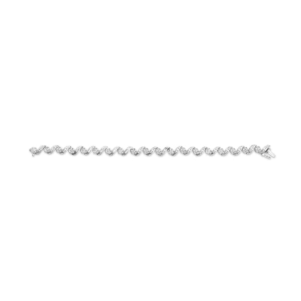 14K White Gold 2.00 Cttw Diamond Cluster and Spiral Link Bracelet (I-J Color, I1-I2 Clarity) - 7