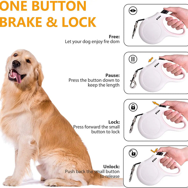 Retractable Dog Leash with Dispenser and Poop Bags