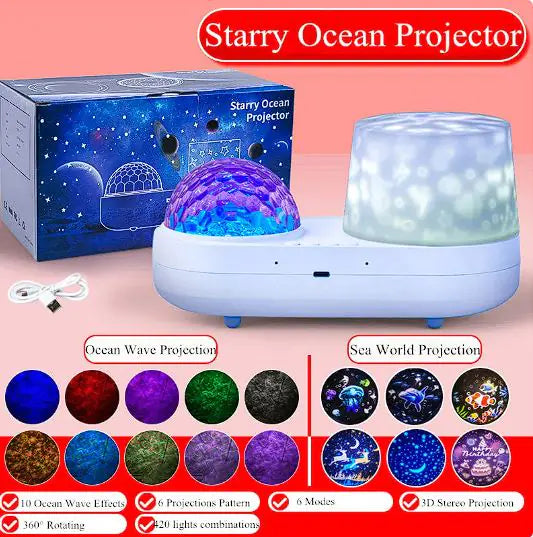 3D LED Ocean Star Rotating Music Projection Light